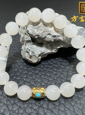 高品质方言和田玉老坑青海高冰起荧光藕粉高品质18K金精美手串S6