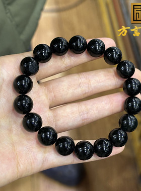 好油润方言和田玉精品佩戴温润新疆黑青籽料12mm圆珠手串手链O