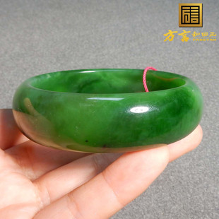 方言和田玉俄罗斯老坑双色温润细腻碧玉阳绿粉青卡60mm轮胎手镯s2