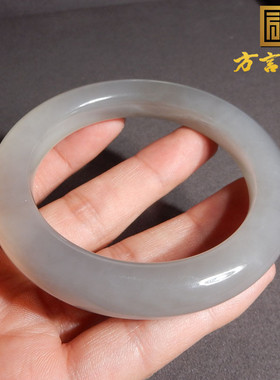 方言品牌和田玉佩戴级青海老坑料白玉烟紫卡57mm正装女士手镯A10