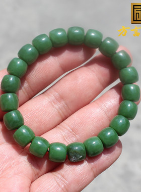 阳绿色碧玉留皮孔10mm直切手串