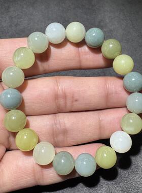 美哭了方言和田玉老熟新疆且末料难得蓝皮黄口白玉多宝10mm手串S
