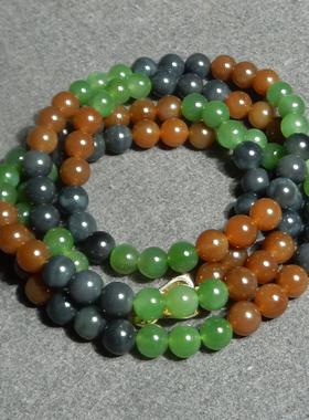 震撼方言和田玉特色新疆且末红糖碧玉墨玉多宝8mm圆珠特色项链X3