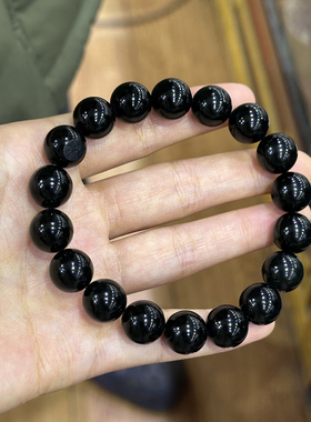 好油润方言和田玉精品佩戴温润新疆黑青籽料12mm圆珠手串手链O
