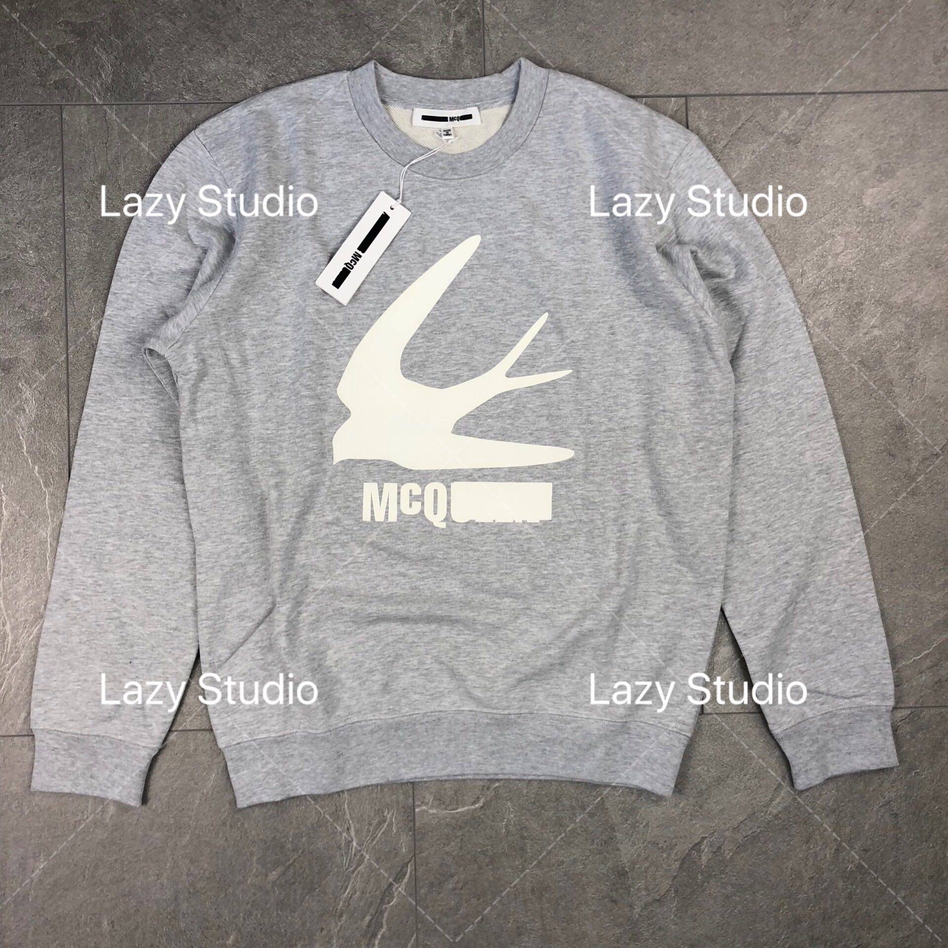 全新现货 McQ 麦昆 经典男款灰色 燕子LOGO套头圆领卫衣