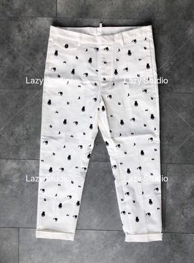 全新现货Dsquared2 男款刺绣小恶魔 白色九分卷脚休闲裤S71KA0818
