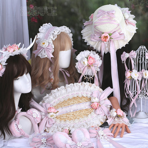 lolita蕾丝甜美浅粉色洛丽塔头饰