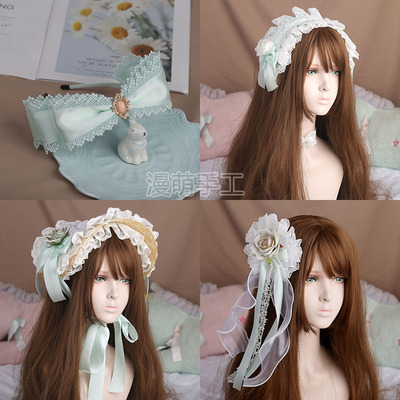 发箍蕾丝原创设计若草色lolita