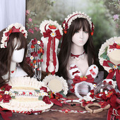 草莓空想曲lolita头饰酒红色草莓元 素洛丽塔发夹发箍边夹草帽发带