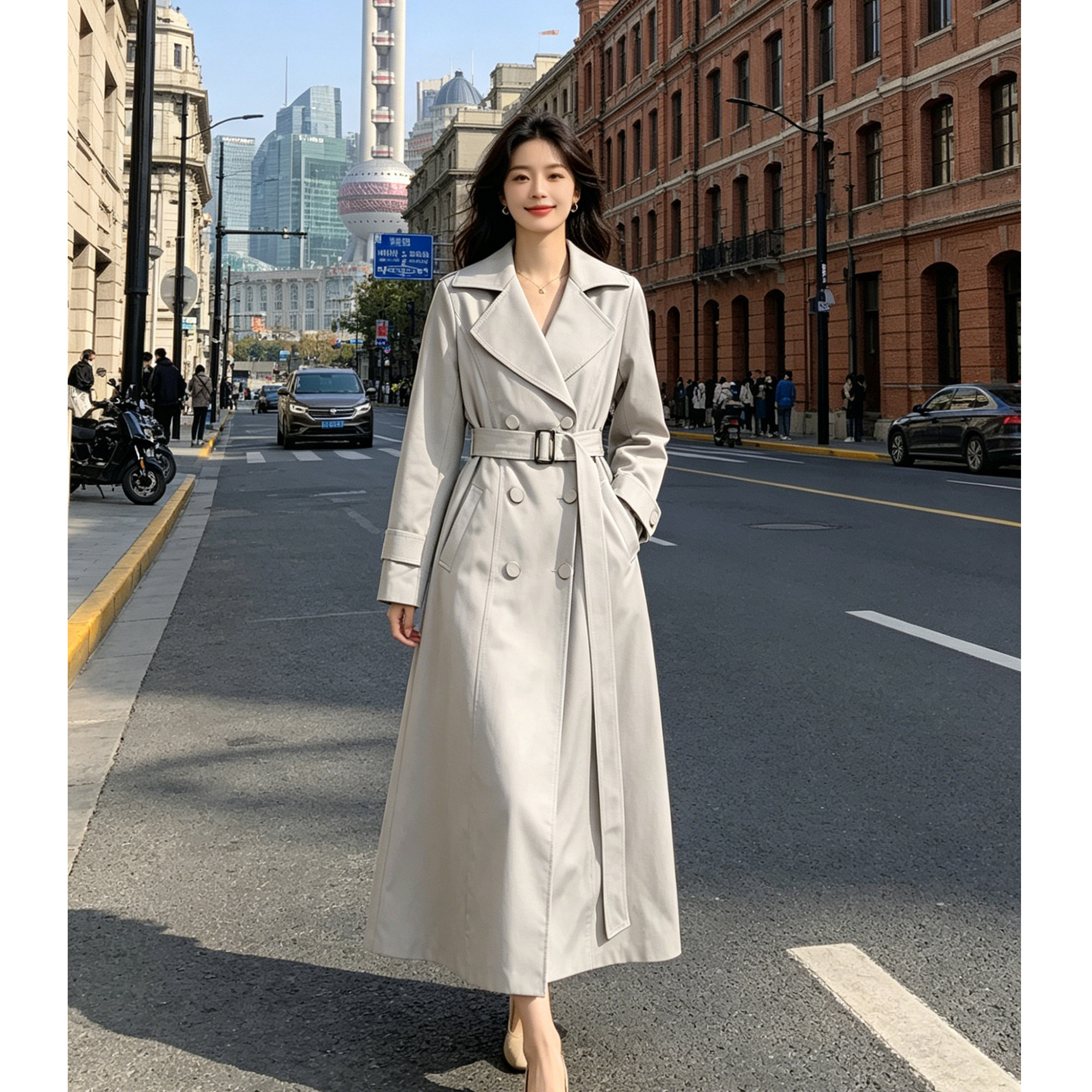 法式秋季长款双排扣显瘦女风衣