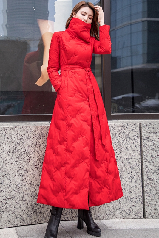 轻薄羽绒服女2024新款时尚冬季外套过膝超长款收腰女士立领工装冬