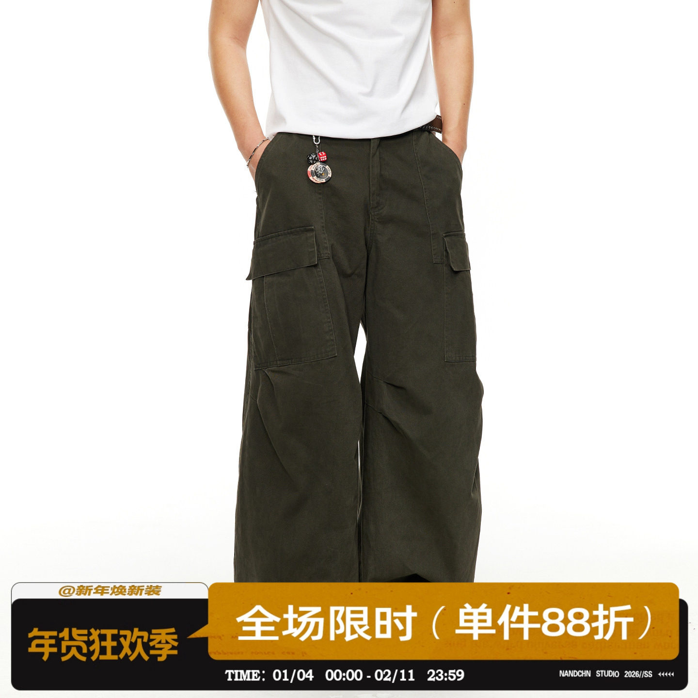 男道美式复古解构多口袋弯刀工装裤男女2025宽松直筒阔腿休闲裤,男装,休闲裤,淘宝优惠券,粉丝福利购,淘宝优惠卷