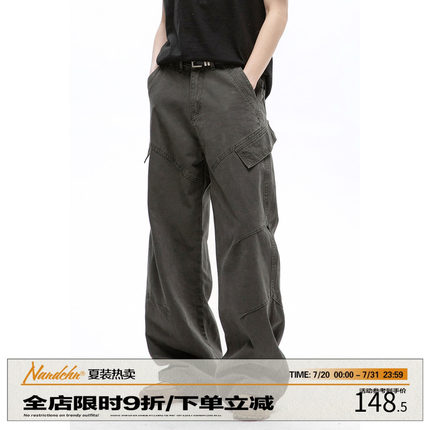 男道美式复古解构设计多口袋工装牛仔裤男春季宽松阔腿直筒垂感裤