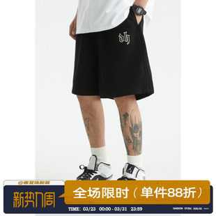 宽松透气运动五分裤 新款 潮牌 男夏季 男道日系哥特字母刺绣休闲短裤