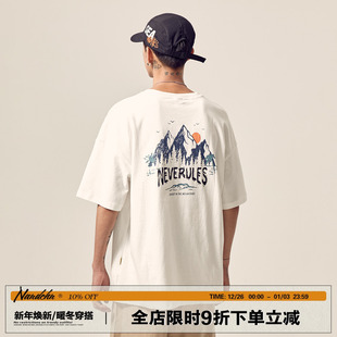 T恤宽松休闲半袖 字母山川印花纯棉短袖 上衣潮牌TEE 男士 男道夏季