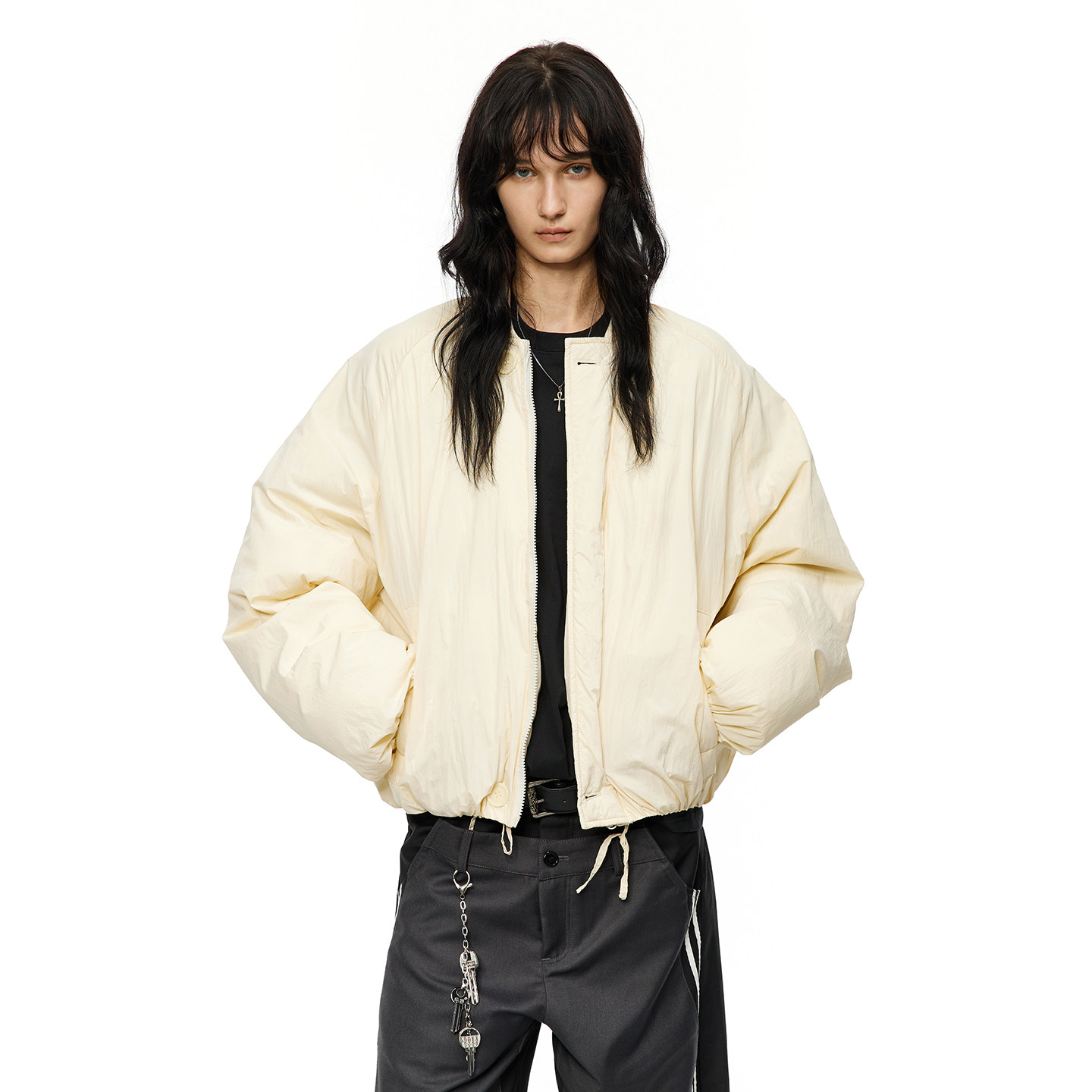 男道美式圆领花苞短款保暖棒球棉服外套男2025冬保暖加厚面包棉服