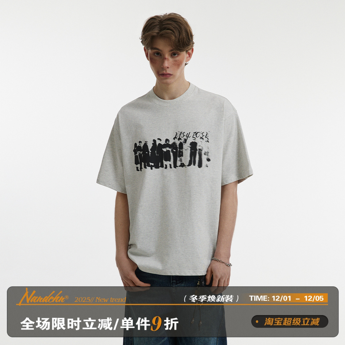 男道240G索罗娜美式人像印花短袖T恤男夏宽松潮牌做旧情侣体恤潮