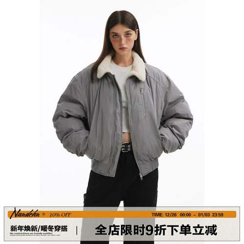 男道美式复古毛领拉链加厚棉衣外套男女冬季纯色宽松保暖棉服潮牌