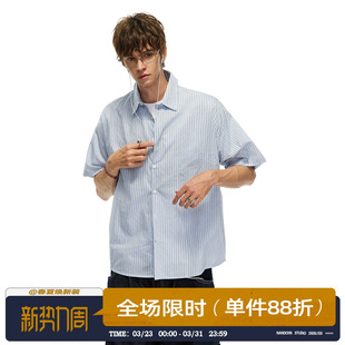 新款 男道美式 男女2026夏季 衬衫 字母刺绣宽松休闲上衣 复古条纹短袖