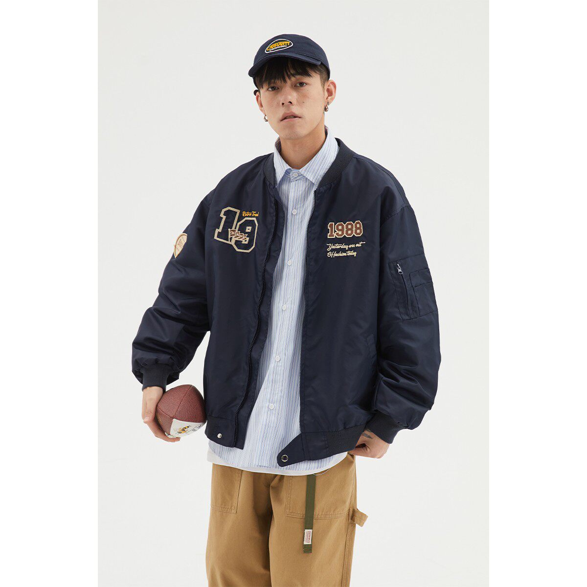 男道日系字母刺绣飞行员夹克男士秋季新款美式潮流运动棒球服外套