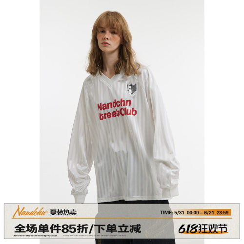 男道美式复古条纹字母印花冰感长袖速干T恤男女春秋百搭休闲短袖