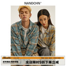 衬衣外套 男女春秋潮牌宽松休闲情侣工装 男道复古撞色格纹长袖 衬衫