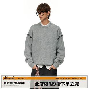 针织衫 圆领宽松保暖毛衣简约纯色情侣款 套头毛衣男秋冬季 男道美式