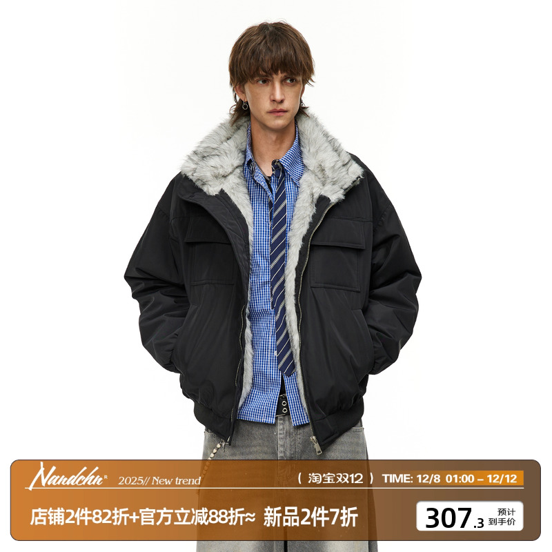 男道美式复古毛领派克羽绒服男冬季高街保暖高级感座山雕外套