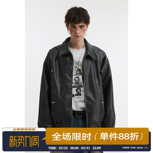 复古街头痞帅外套 美式 男道美拉德铆钉翻领皮衣夹克男25春秋季 新款