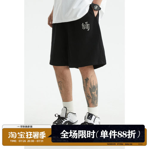 短裤宽松运动哥特字母刺绣休闲裤