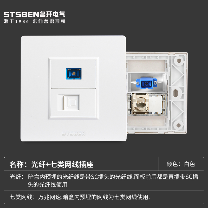 86型暗装电脑光纤+七类网线插座