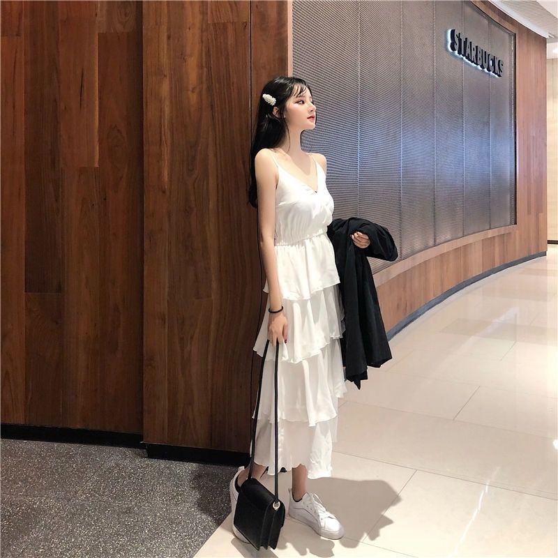 Spring and summer new sling collar multi-layer cake skirt dress female skirt fairy super Sen series base skirt