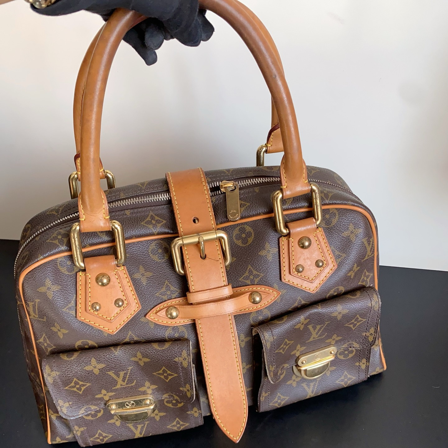 全原装稀有款二手正品中古包LV老花曼哈顿手提包大号39*24*14cm