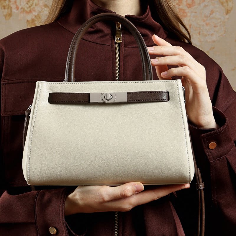 2026新款头层牛皮斜挎包高级感复古托特包时尚凯利包手提铂金包