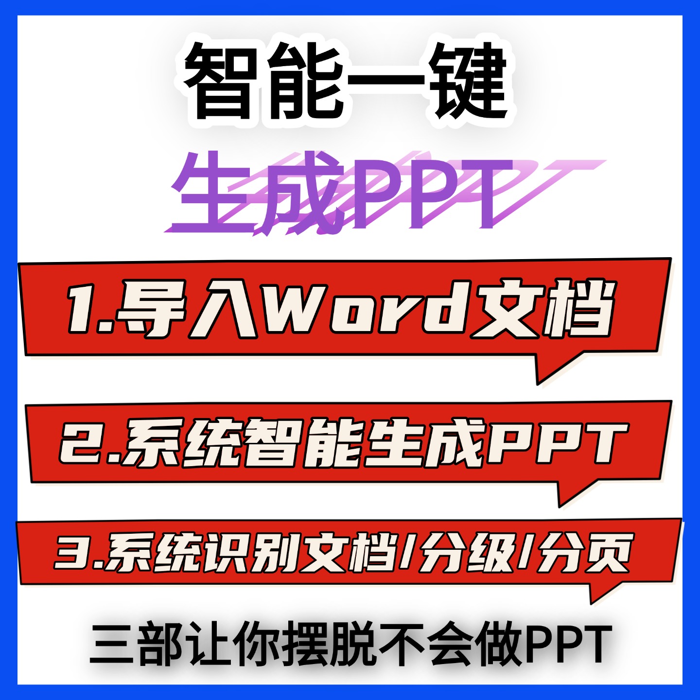 智能一键生成PPT标准智能生成模板大纲文档标题演讲Word自转换PPT