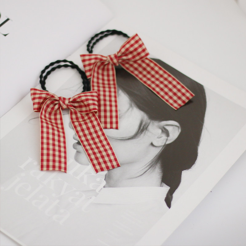 日系少女甜美软妹学院jk发饰红色格子蝴蝶结双马尾皮筋洛丽塔头绳