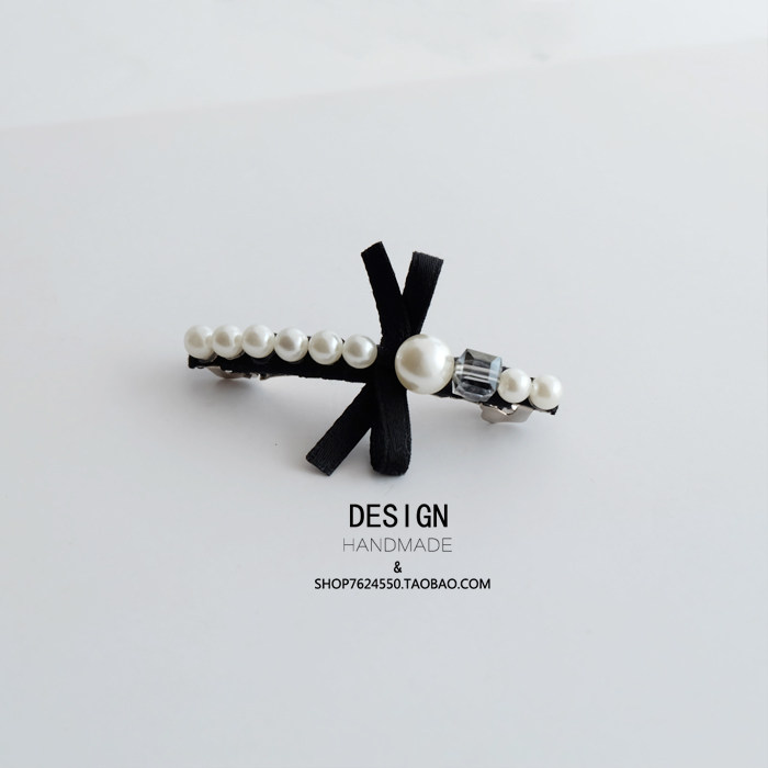 原创小清新日系reefur珍珠缎带蝴蝶结发夹顶夹韩国进口小号弹簧夹