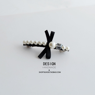 原创小清新日系reefur珍珠缎带蝴蝶结发夹顶夹韩国进口小号弹簧夹