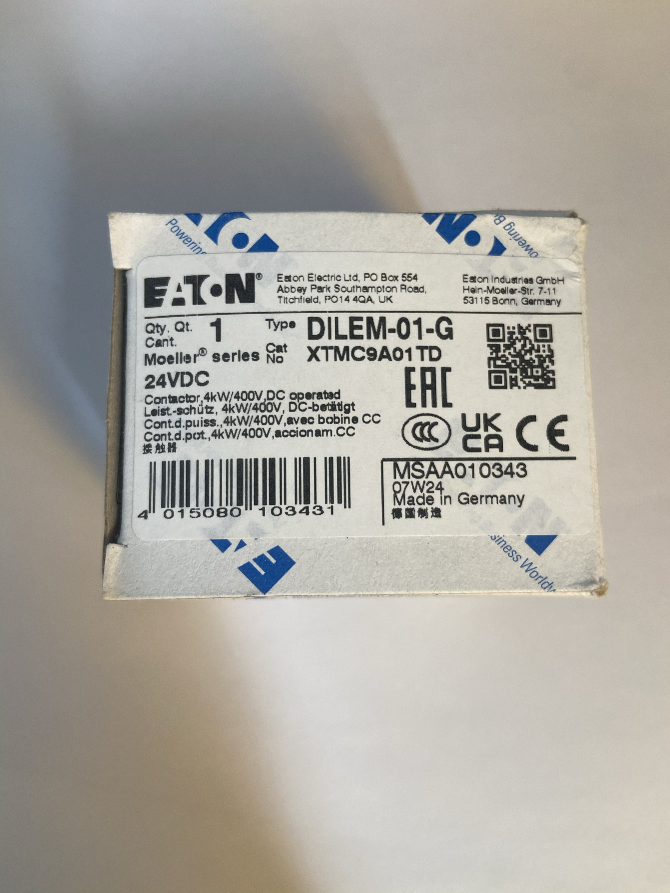 伊顿原装金钟穆勒进口直流接触器EATON DILEM-01-G 24VDC 开关