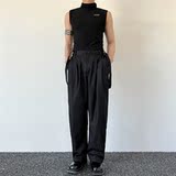 新款潮流背带设计休闲长裤个性韩版百搭宽松长裤A452--6346--P85，男装休闲裤，电商A452