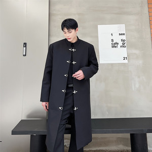暗黑飞机扣中长大衣个性立领中山装长款西服风衣A452--6303--P155图片
