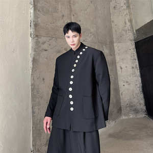 新款贝壳纽扣装饰立领小西服韩版休闲中山装外套A452--6268--P145图片