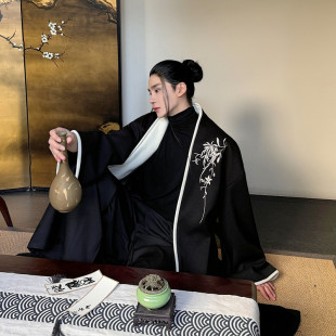 新中式刺绣宽松袍子男女款国潮风中长款毛呢大衣A452--6441--P195