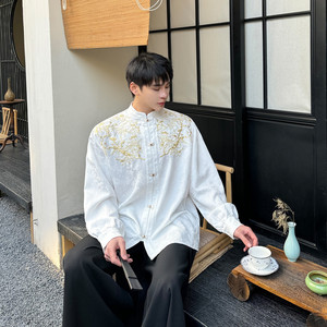 重工刺绣立领改良版明制长袖衬衫潮风汉服上衣A452--6476--P115图片