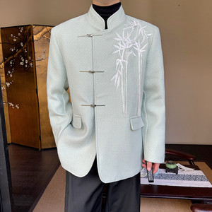 冬装新款新中式毛呢刺绣立领西装男时尚潮流西服A452--6443--P165图片