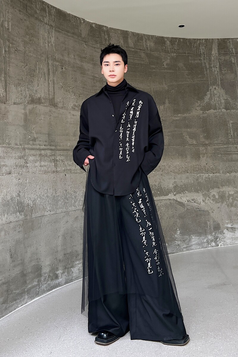 新中式潮风书法印花长袖衬衫个性潮流上衣A452--6394--P75,男装衬衫,电商A452
