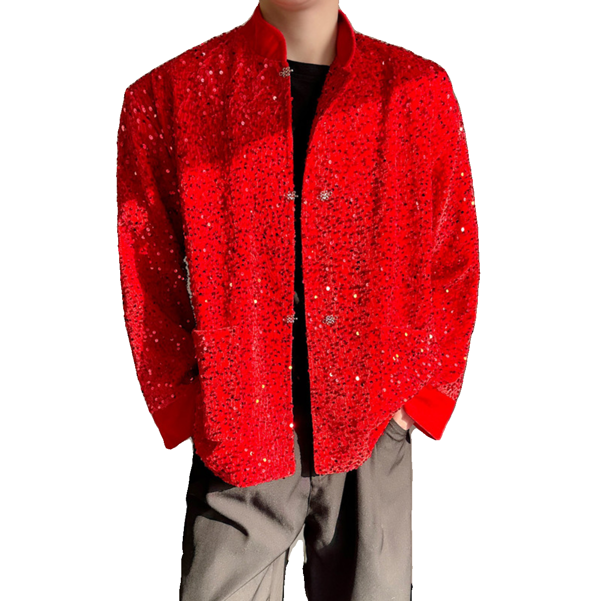 早春新款新中式亮片红色西服男个性潮休闲外套A452--6470--P145,男装夹克,电商A452