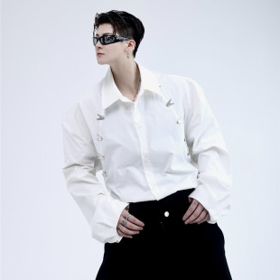 衬衫 饰扣休闲长袖 个性 复古风百搭上衣A452 P85 新款 6306 暗黑装
