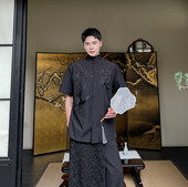 6491 夏季 P95 衬衫 复古国风高领盘扣上衣A452 新款 重工刺绣短袖