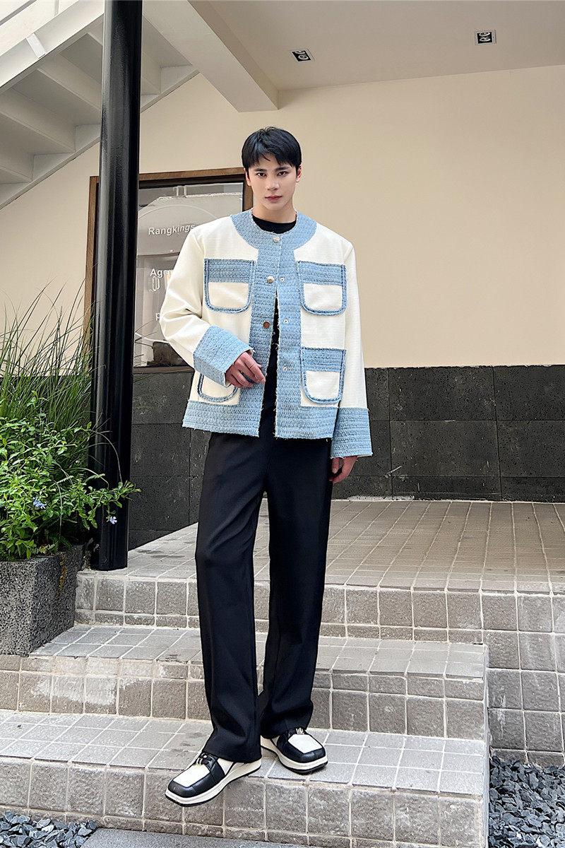 个性拼接款小香风外套男韩版气质型夹克西服上衣A452--6300--P135,男装夹克,电商A452